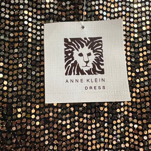 Anne Klein Size 12 Metallic Gold Ruched Cap Sleep Sheath Dress Knee Length NWT - Picture 8 of 12